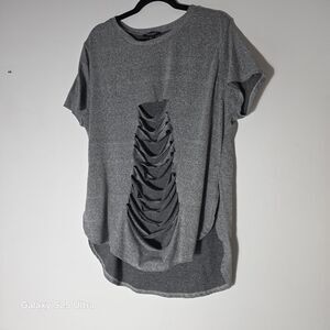 Rouge Collection Womans Plus Sized Gray T Shirt With Ladder Cutout In Front...